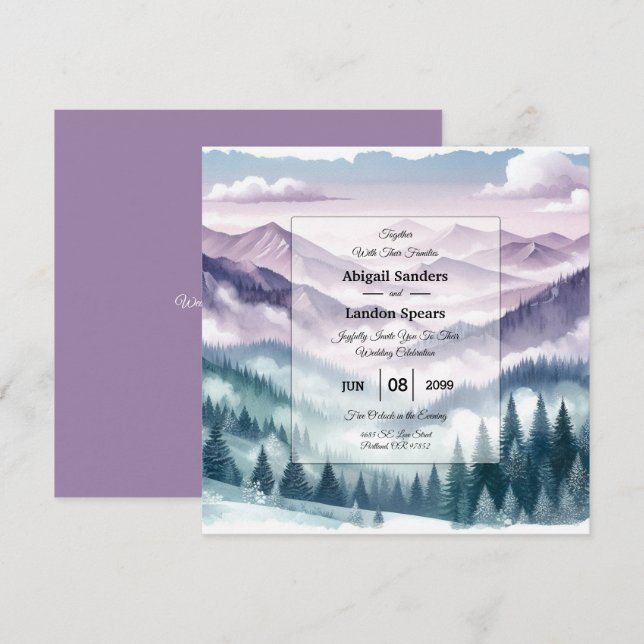 Invitation Frost de lavande dans le Mariage de la Mist alpine (Devant / Derrière)