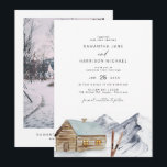 Invitation FROST Mountain Ski Cabine Snowy Winter Wedding<br><div class="desc">Ce faire-part de mariage dispose d'un cabine confortable avec des pins enneigés, des montagnes et des skis. Modifiez facilement la plupart des termes pour votre événement et utilisez l'itinéraire arrière pour ajouter votre propre photo. Ce faire-part de mariage est parfait pour votre cabine d'hiver camping ou mariage de ski. Associez-vous...</div>