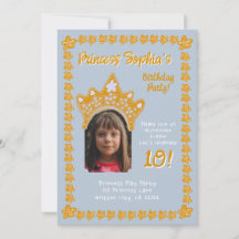 Frosted Blue Princess Crown Floral Photo Birthday