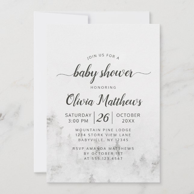 Invitation Frosted Pines Rustique Fête de Naissance Fille Bla (Devant)
