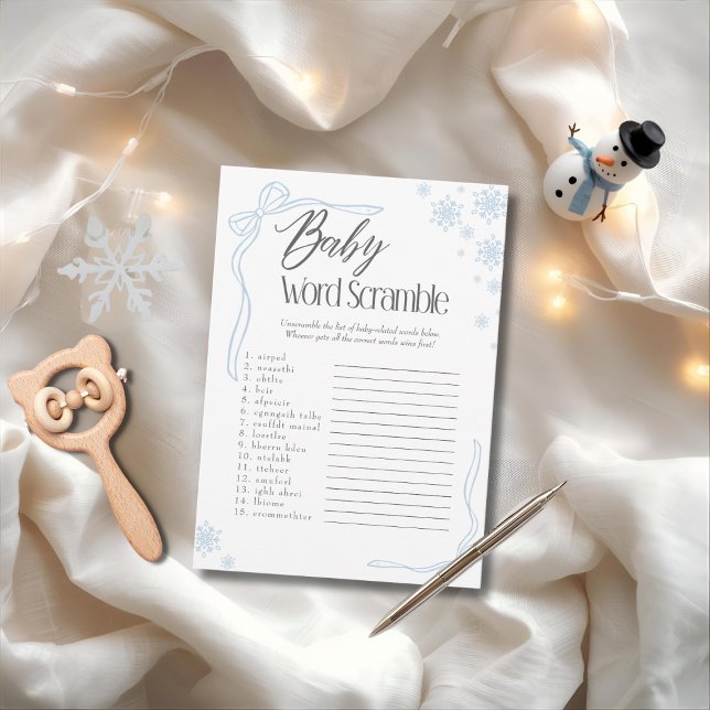 Invitation Frosty Blue Bow Baby Word Scramble Jeu (Frosty Blue Bow Baby Word Scramble Game)