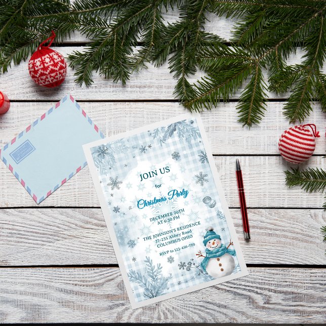 Invitation Frosty Elégant Bleu et Blanc Noël Frosty (Créateur téléchargé)