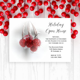 Invitation Frosty Red Berries Holiday Open House Party