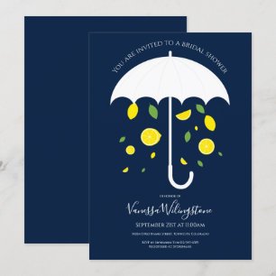 Invitation Fruit citron Parapluie bleu Fête des mariées blanc