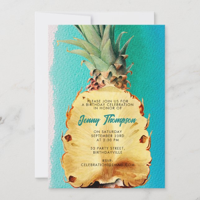 Invitation Fruit d'ananas tropical d'été Fête d'anniversaire (Devant)