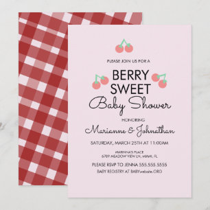 Invitation Fruit simple Cerises Baby shower rouge rose