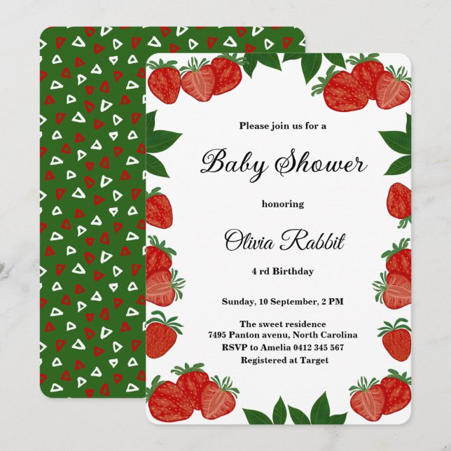 Invitation Fruit sucré fraise Fille Baby shower frais (Devant / Derrière)