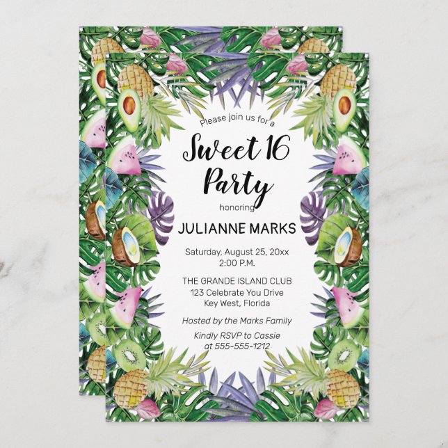 Invitation Fruit tropical| Gastronomie 16 Soirée d'été (Devant / Derrière)