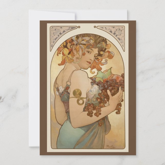 Invitation Fruits d'Alphonse Mucha, Art Nouveau Vintage (Devant)