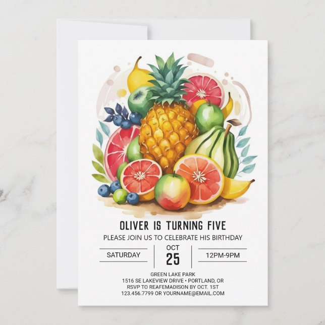 Invitation Fruits d'aquarelle colorée Anniversaire (Devant)