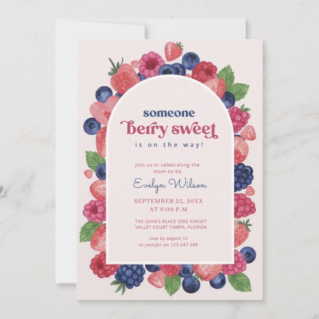 Invitation Fruits d'archétypes Aquarelle Baies Baby Shower (Devant)