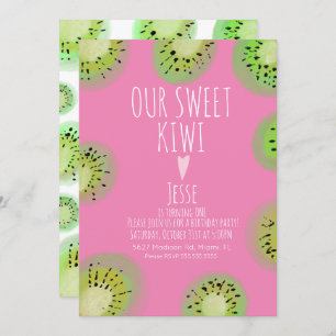 Invitation Fruits de Kiwi doux Aquarelle d'anniversaire rose