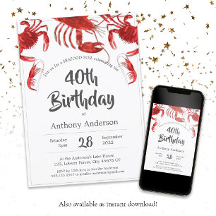 Invitation Fruits de mer Boule Rouge Blanc Personnalisé Anniv