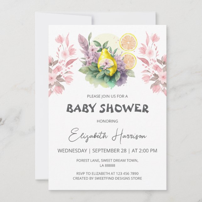 Invitation Fruits de poires et citron Baby shower de filles (Devant)