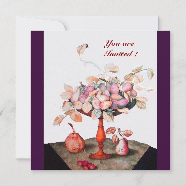 INVITATION FRUITS DE SAISON / FLEURS, PRUNES, ET FEUILLE (Devant)