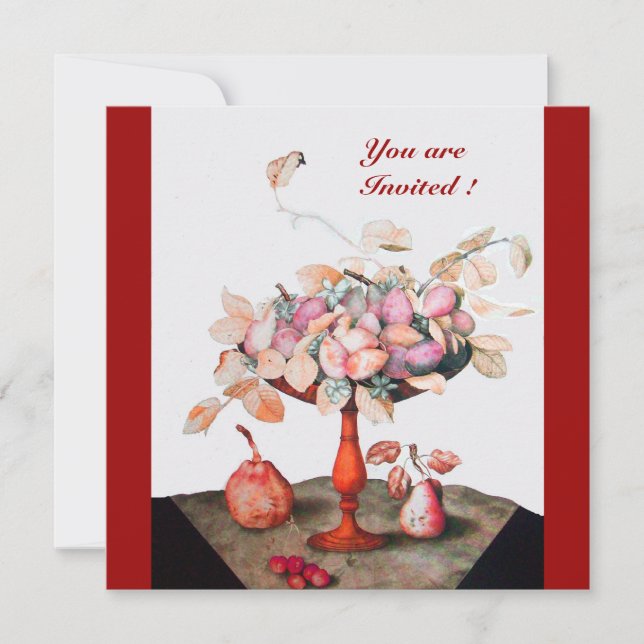 INVITATION FRUITS DE SAISON / FLEURS, PRUNES, ET FEUILLE (Devant)