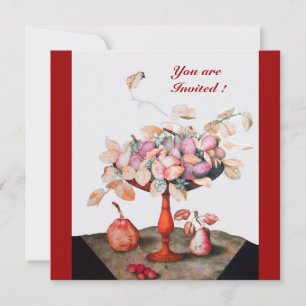 INVITATION FRUITS DE SAISON / FLEURS, PRUNES, ET FEUILLE