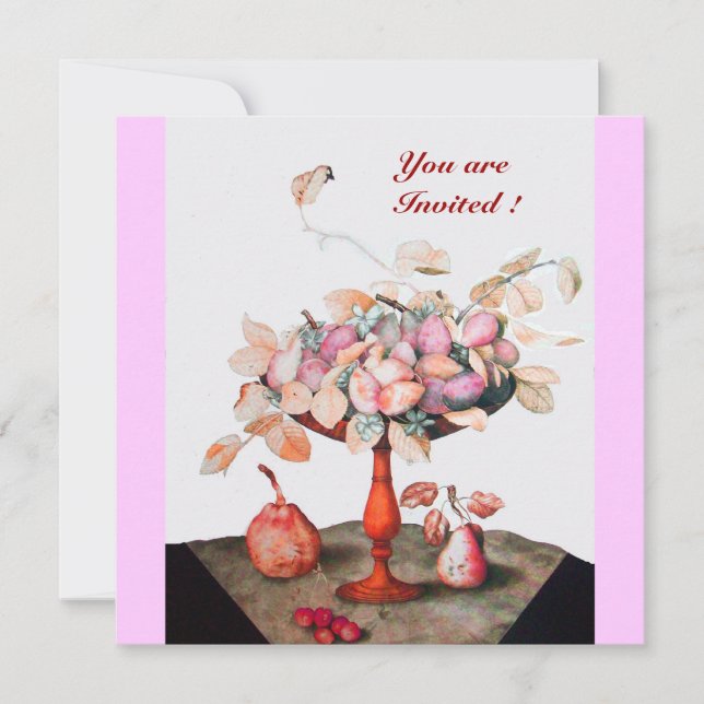 INVITATION FRUITS DE SAISON / FLEURS, PRUNES, ET FEUILLE (Devant)