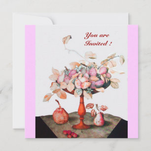 INVITATION FRUITS DE SAISON / FLEURS, PRUNES, ET FEUILLE