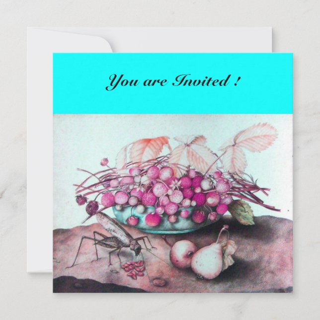 Invitation FRUITS DE SAISON / FRAISES ET POIRES Bleu rose (Devant)