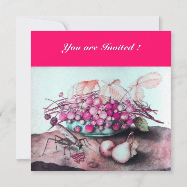 Invitation FRUITS DE SAISON / FRAISES, POIRES Rose fuchsia (Devant)