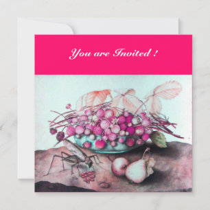 Invitation FRUITS DE SAISON / FRAISES, POIRES Rose fuchsia