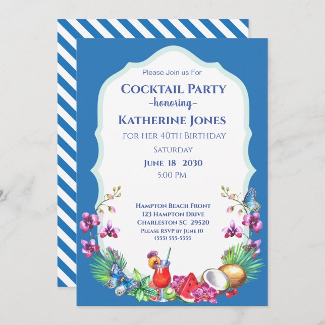 Invitation Fruits d'été Anniversaire Cocktail Party (Devant / Derrière)