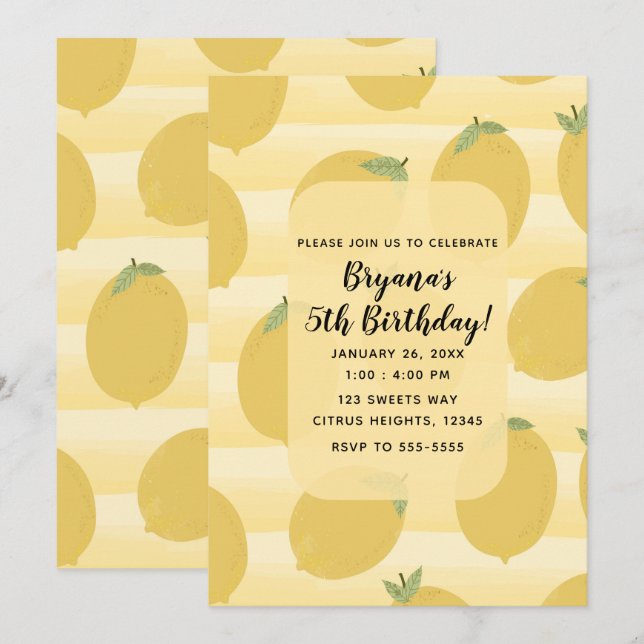 Invitation Fruits d'été Fruits d'été Jaune Fête d'anniversair (Devant / Derrière)