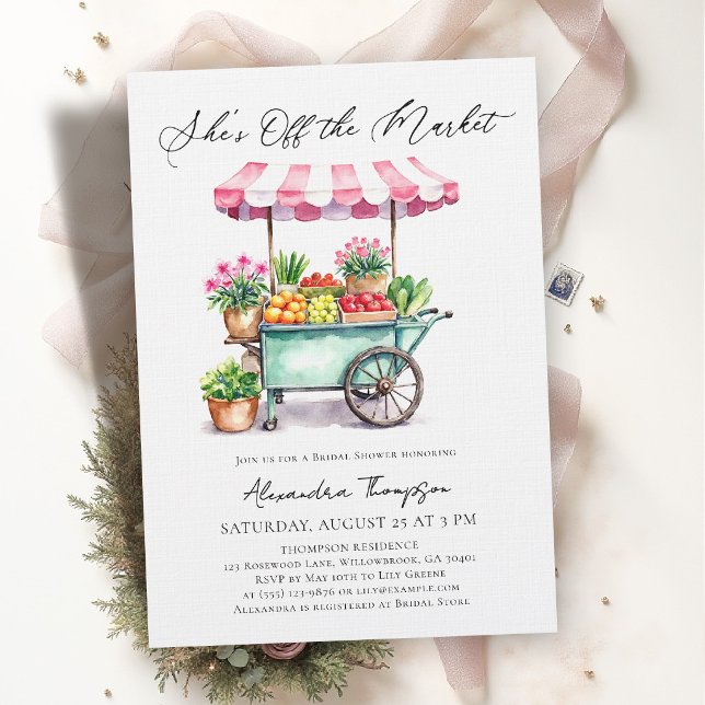Invitation Fruits et légumes à l'aquarelle pour une douche de (off the market bridal shower invitation watercolor floral fruit veg backyard outdoor garden party)