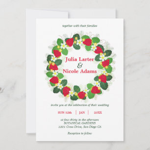 Invitation Fruits Fleurs Feuilles de Fraise Rouge Mariage