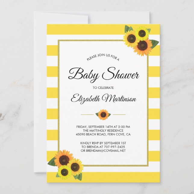 Invitation Fruits Jaunes Fleurs de soleil Baby shower Floral  (Devant)