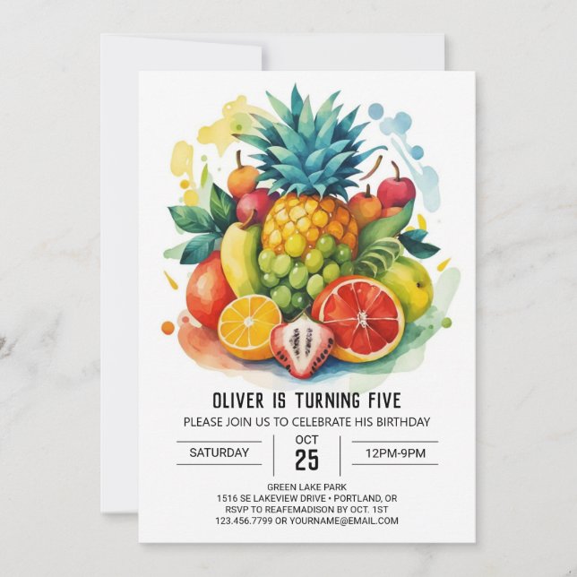 Invitation Fruits numériques Whimsical pour enfants Anniversa (Devant)