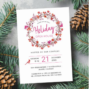 Invitation Fruits rouges couronnes hiver Holiday Open House