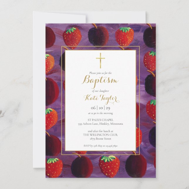 Invitation Fruits rouges Pays Baptême Christening (Devant)