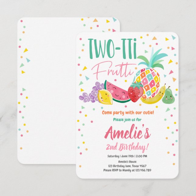 Invitation Fruits Tutti à deux tti Fruit d'anniversaire Fruit (Devant / Derrière)
