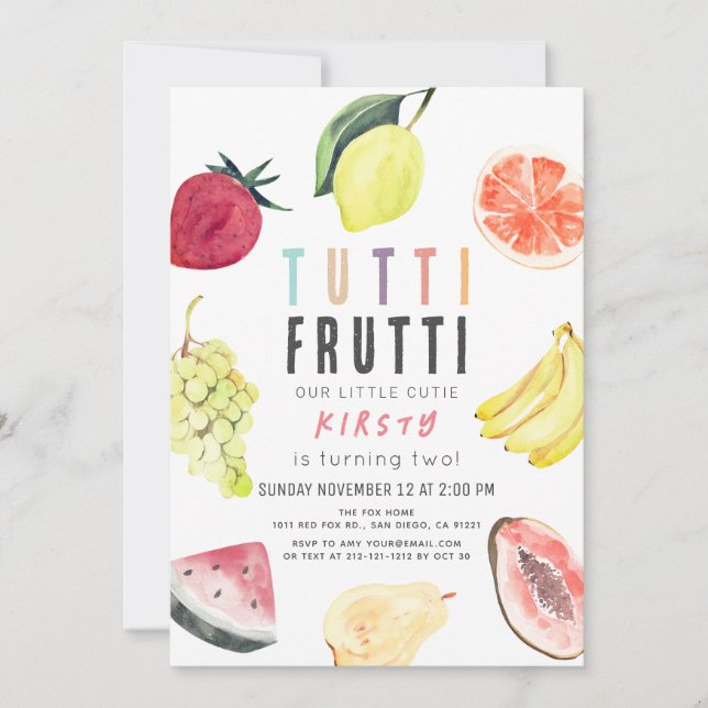 Invitation Fruits Tutti Aquarelle Fruit 2e anniversaire (Devant)