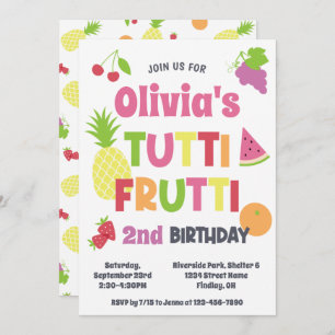Invitation Frutti Tutti coloré fête d'anniversaire, n'importe