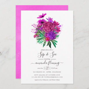 Invitation Fuchsia and Purple Shabby Floral Sip et voir