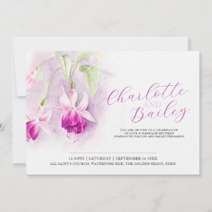 Invitation Fuchsia aquarelle art rose profond paysage mariage