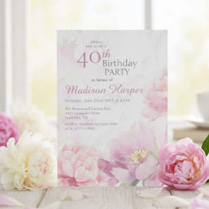 Invitation Fuchsia Aquarelle Pivoine 40e Anniversaire