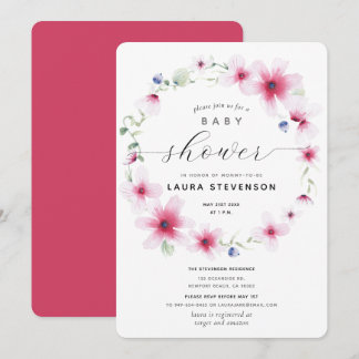 Invitation Fuchsia Aquarelle rose Baby shower de couronne de 
