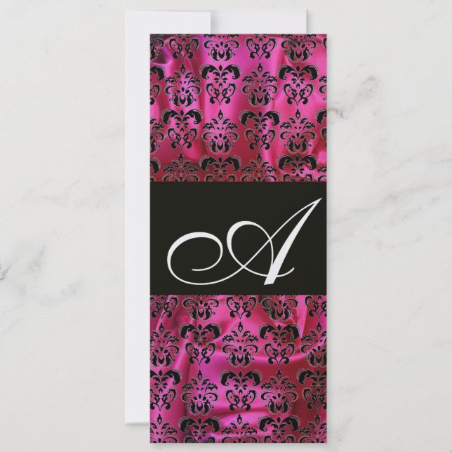 Invitation FUCHSIA BLACK SILK DAMASK MONOGRAM, Glace blanche (Devant)