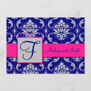Invitation Fuchsia Bleu Nuit Argent Damassé Enregistrez la Da