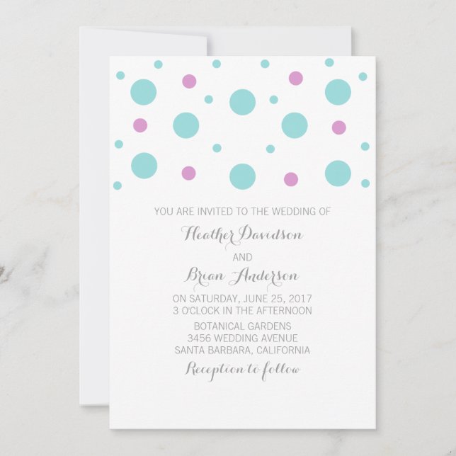 Invitation Fuchsia Confetti Mariage Turquoise (Devant)