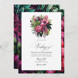 Invitation Fuchsia, Emerald Green et Black Floral Mariage