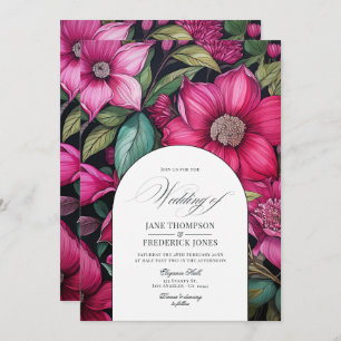 Invitation Fuchsia, Emerald Green et Black Floral Mariage