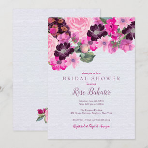 Invitation Fuchsia et Fête des mariées florale de prune
