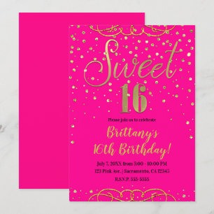 Invitation Fuchsia et Paillettes Dorées Fête Moderne de Sweet