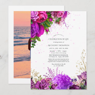 Invitation Fuchsia et Purple Floral Célébration de la vie Inv