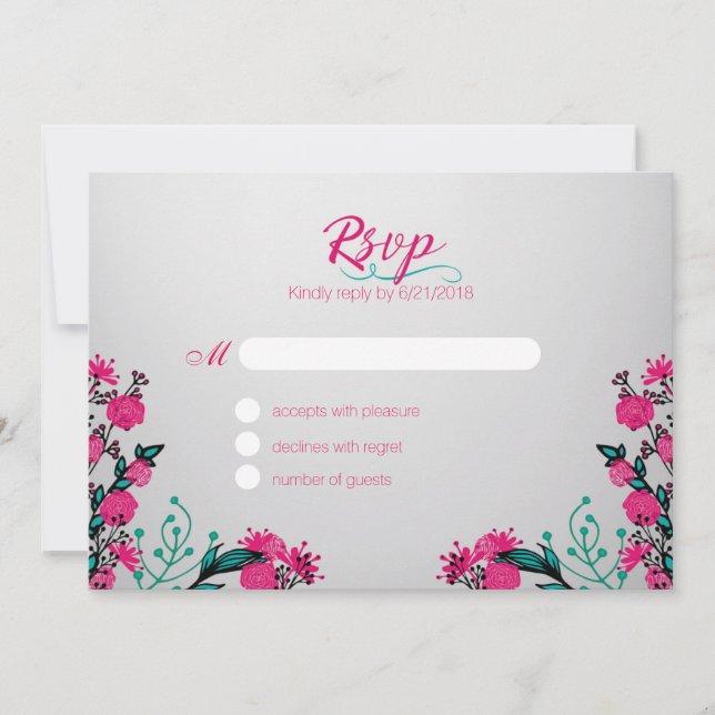 Invitation Fuchsia et Turquoise Wedding Rsvp (Devant)